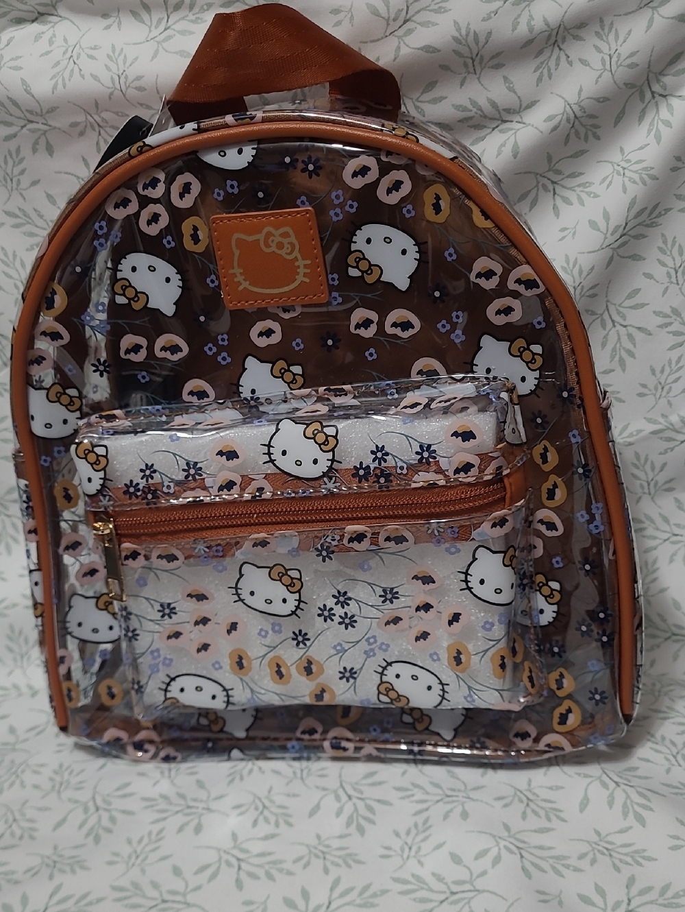 Hello Kitty NWT Clear Mini Backpack in Brown, White and Gold Accents
